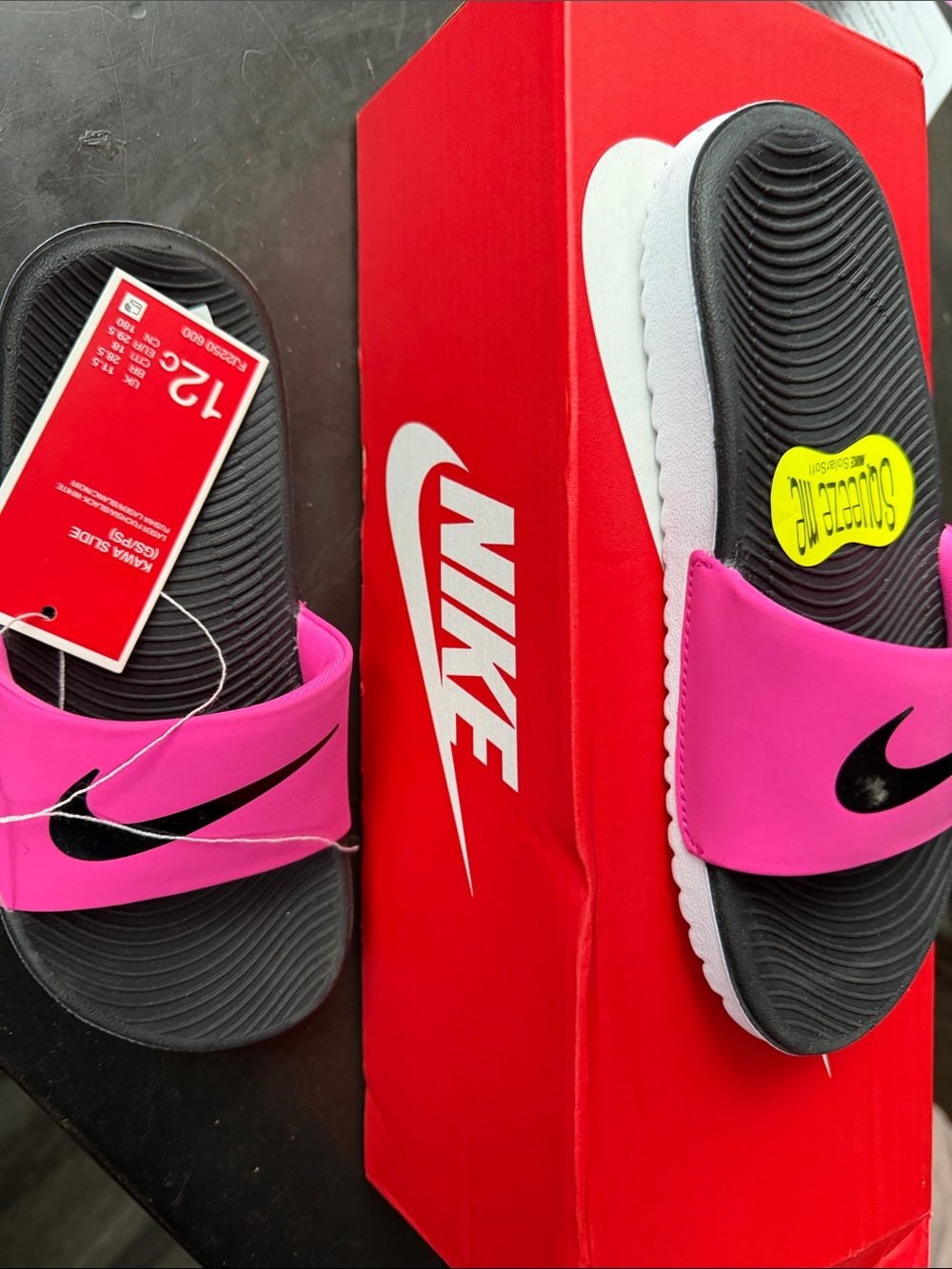 Nike Kids Hot Pink and Black Slide Sandals